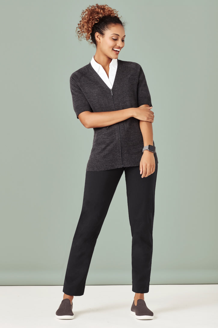 Womens Zip Front Short Sleeve Knit Cardigan
