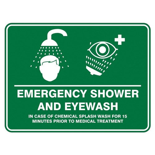 SIGN 450 x 300mm POLY EMERG SHW & EYE