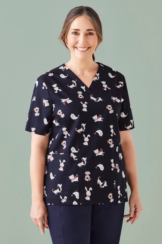 Womens Printed Best Friends Scrub Top