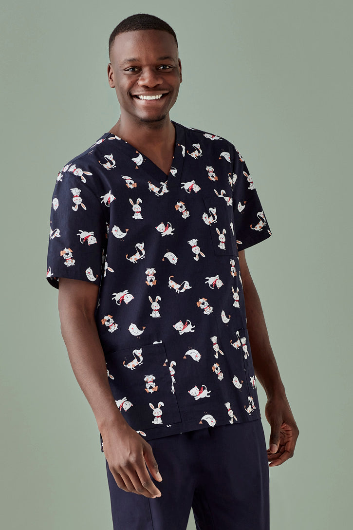 Mens Printed Best Friends Scrub Top